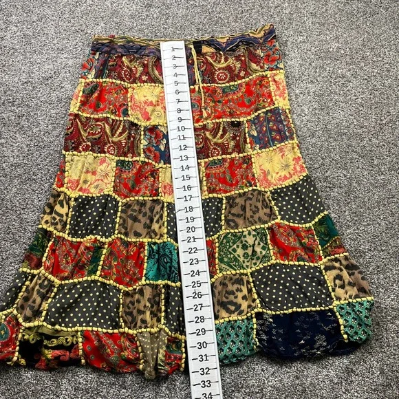 Patchwork Maxi Skirt Womens XL Multicolor Paisley Leopard Print Boho hippie - Picture 4 of 8